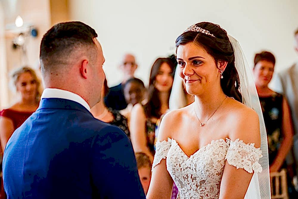 Bride and groom during wedding ceremony.