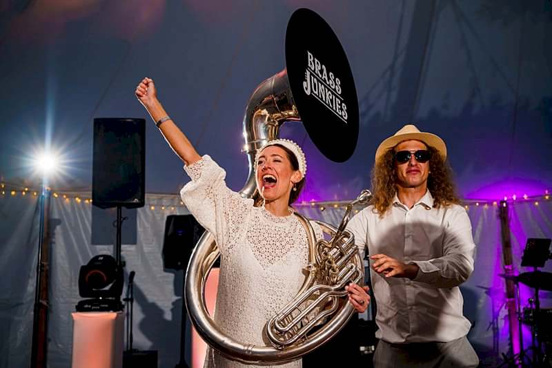 Live band performs at festive event.