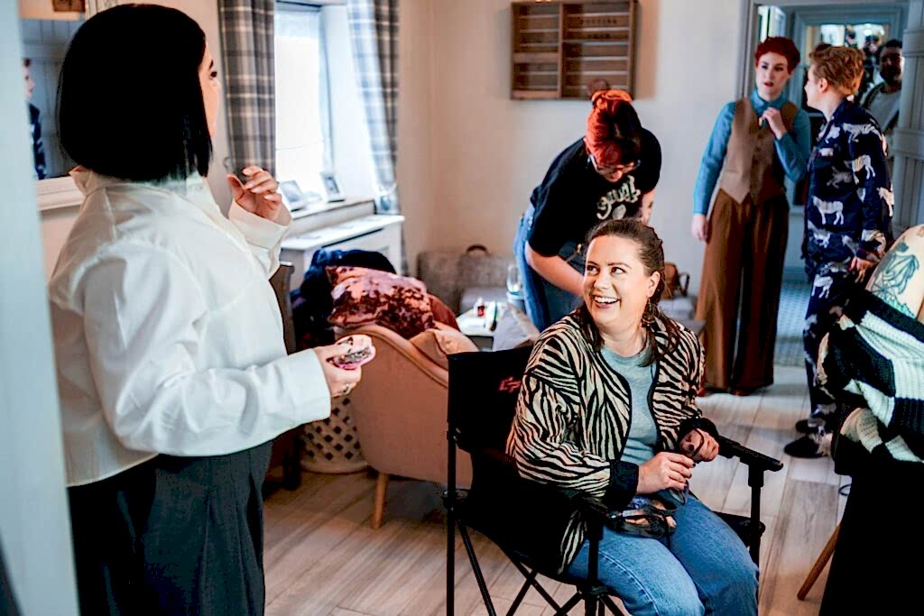 Group preparing in a room for an event